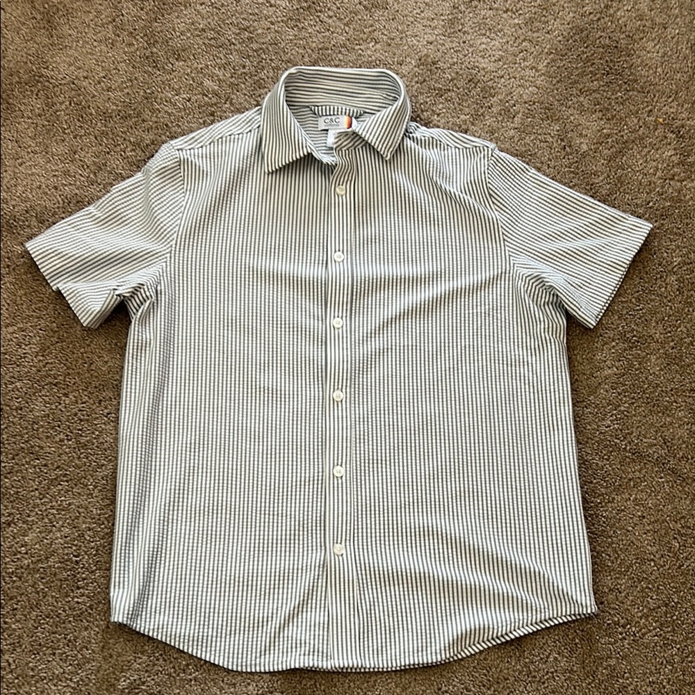 C&C California Mens M Gray and White Striped Casual Button Down Shirt